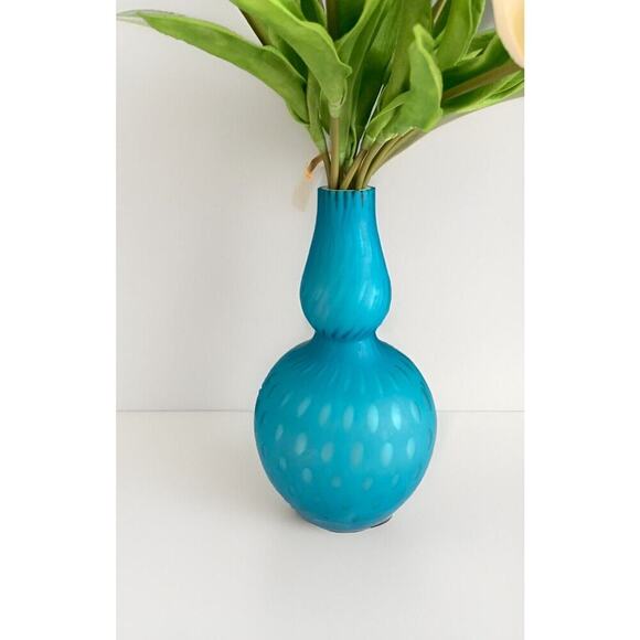 Vintage Victorian Satin Blue Case Glass Dot Pattern Vase Teardrop Home Decor Art - Picture 5 of 16